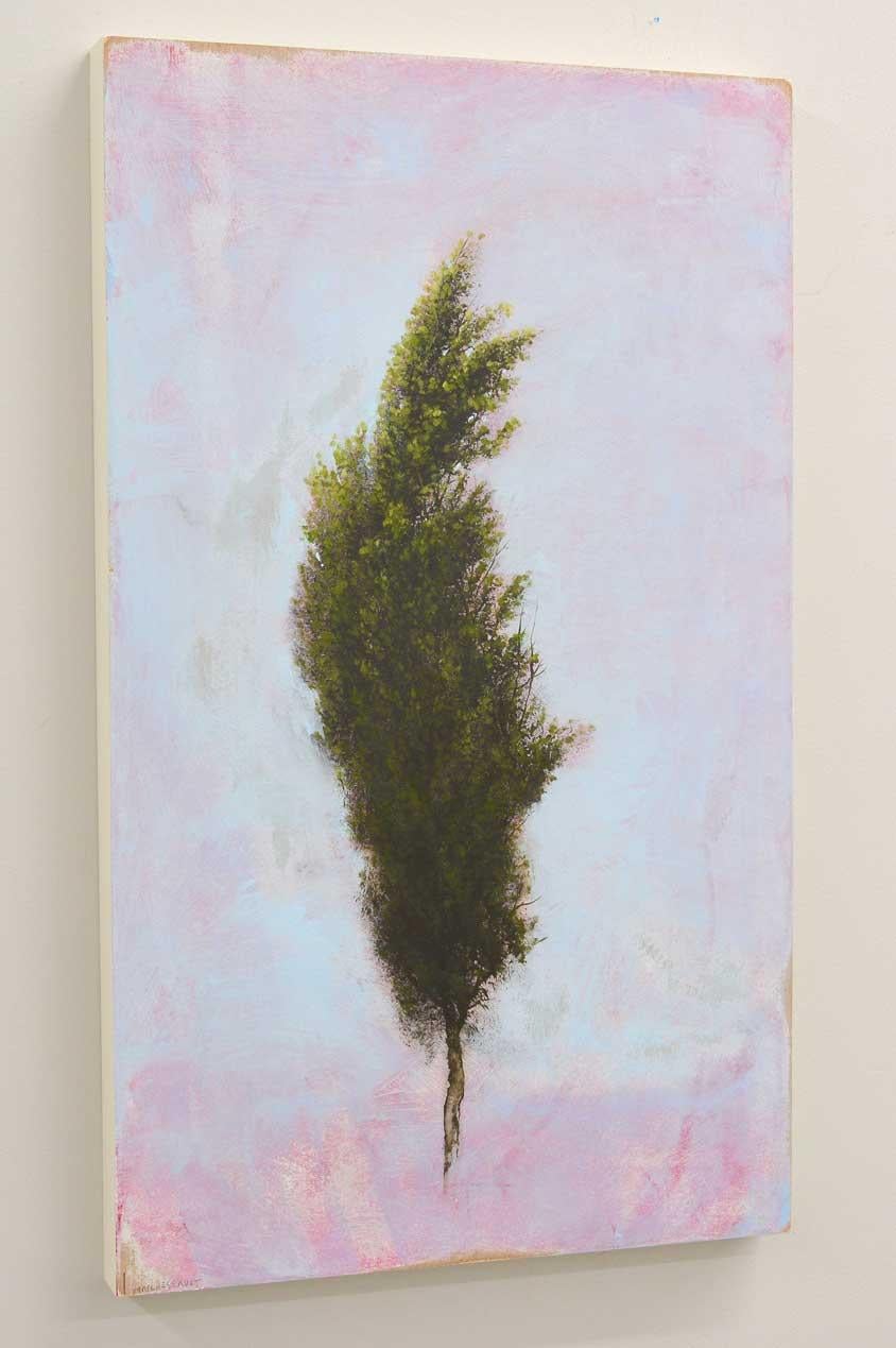 'Abbrugio', quadro astratto realista di cipresso con rosa, azzurro e verde - Painting Contemporaneo di Robert Marchessault