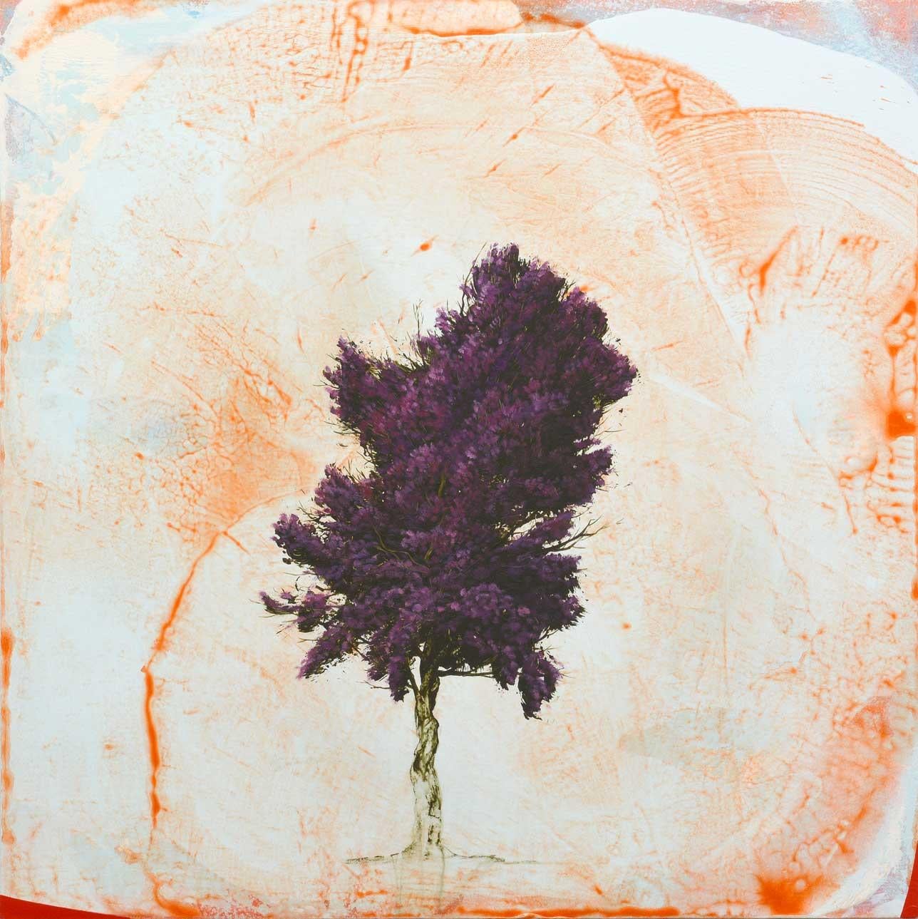 Marchessault begins his tree studies with a single, swift brushstroke from which his delicate foliage and landscape scenes organically grow. The artist uses a combination of techniques, including cloth and brushwork and spray paints to create