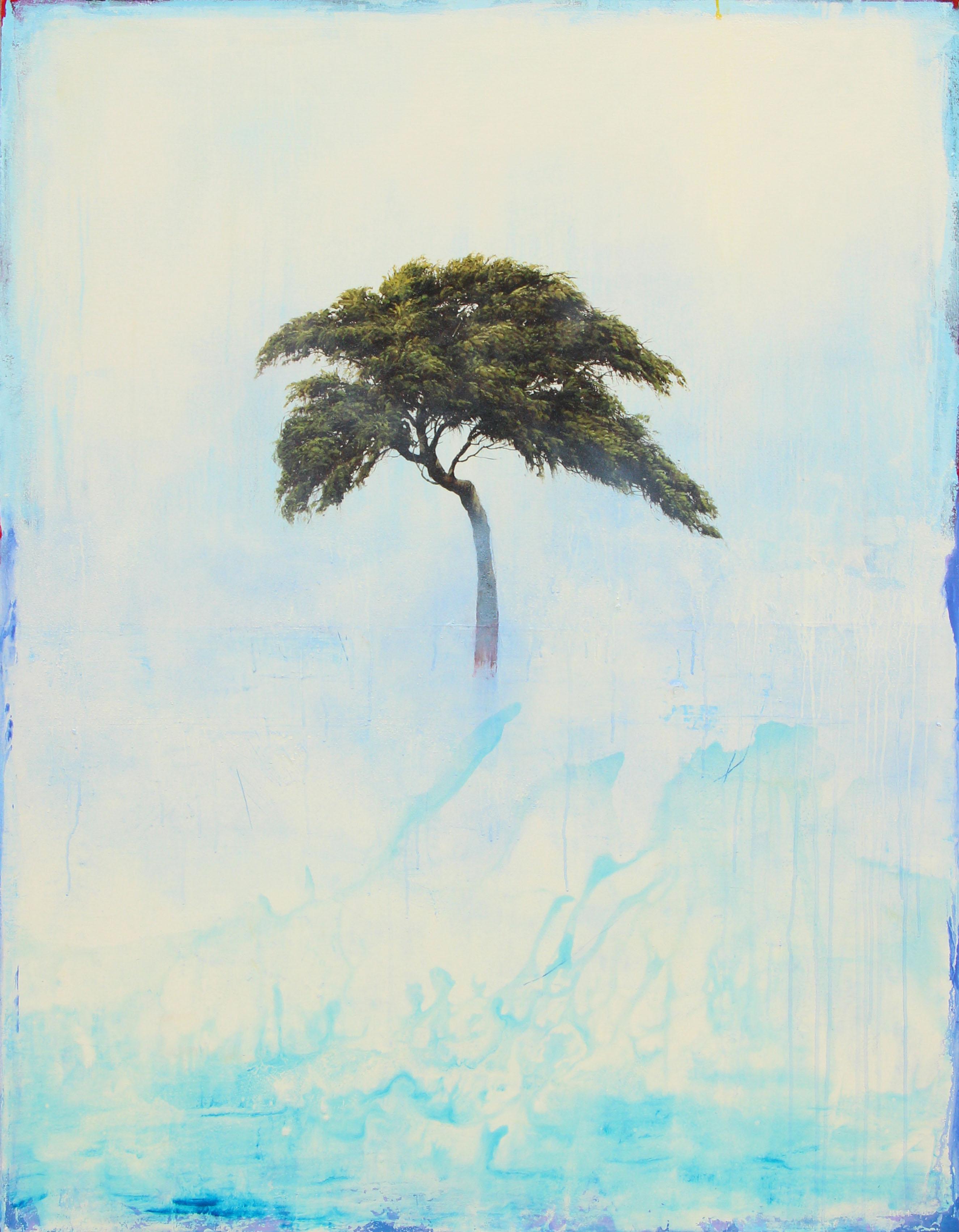 Marchessault begins his tree studies with a single, swift brushstroke from which his delicate foliage and landscape scenes organically grow. The artist uses a combination of techniques, including cloth and brushwork and spray paints to create