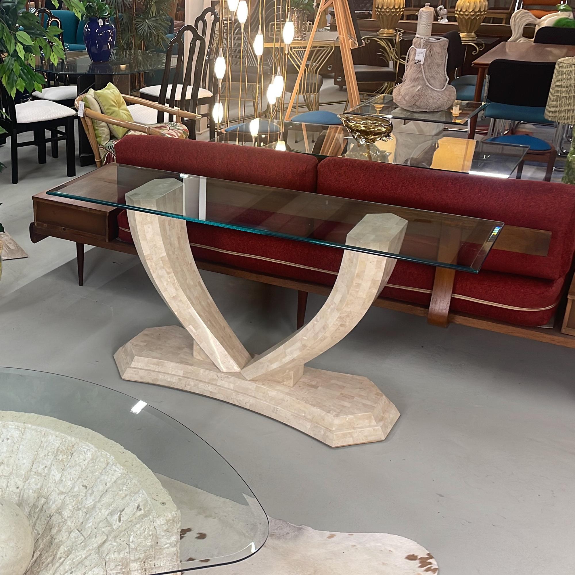 Post-Modern Robert Marcius for Maitland Smith Arched Tessellated Stone Console Table For Sale