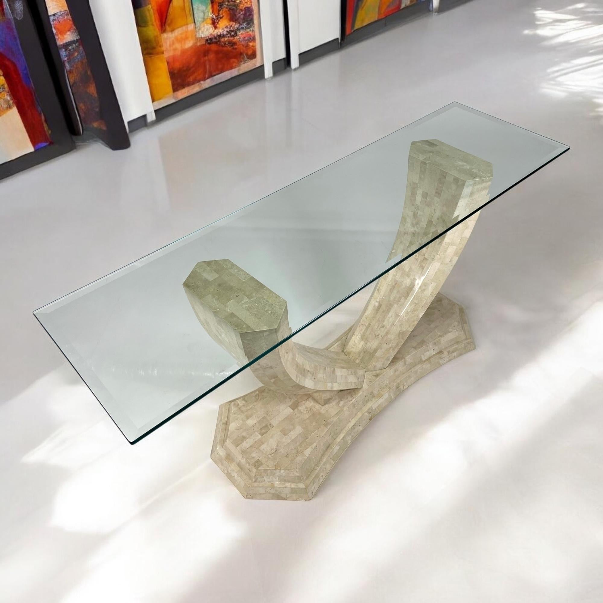 Late 20th Century Robert Marcius for Maitland Smith Arched Tessellated Stone Console Table For Sale