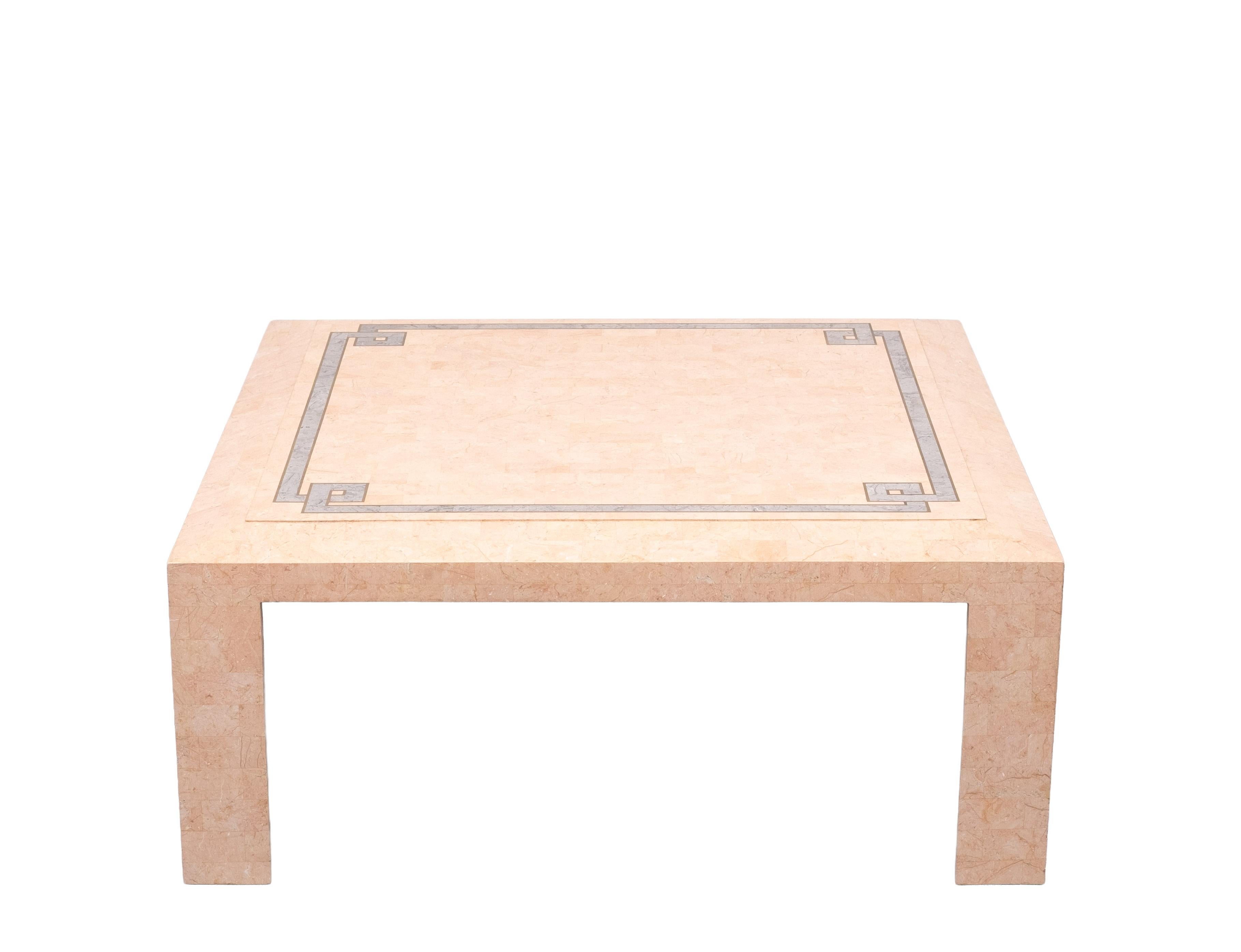 Top quality Coffee table . Tessellated Pink Marble ,comes with 
Brass inlay ,and a strong geography design .
Very good condition .

    please ask for better chipping solutions 