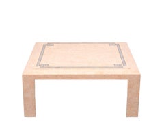 Robert Marcius Mesa de centro de mármol rosa teselado y latón incrustado Años 70