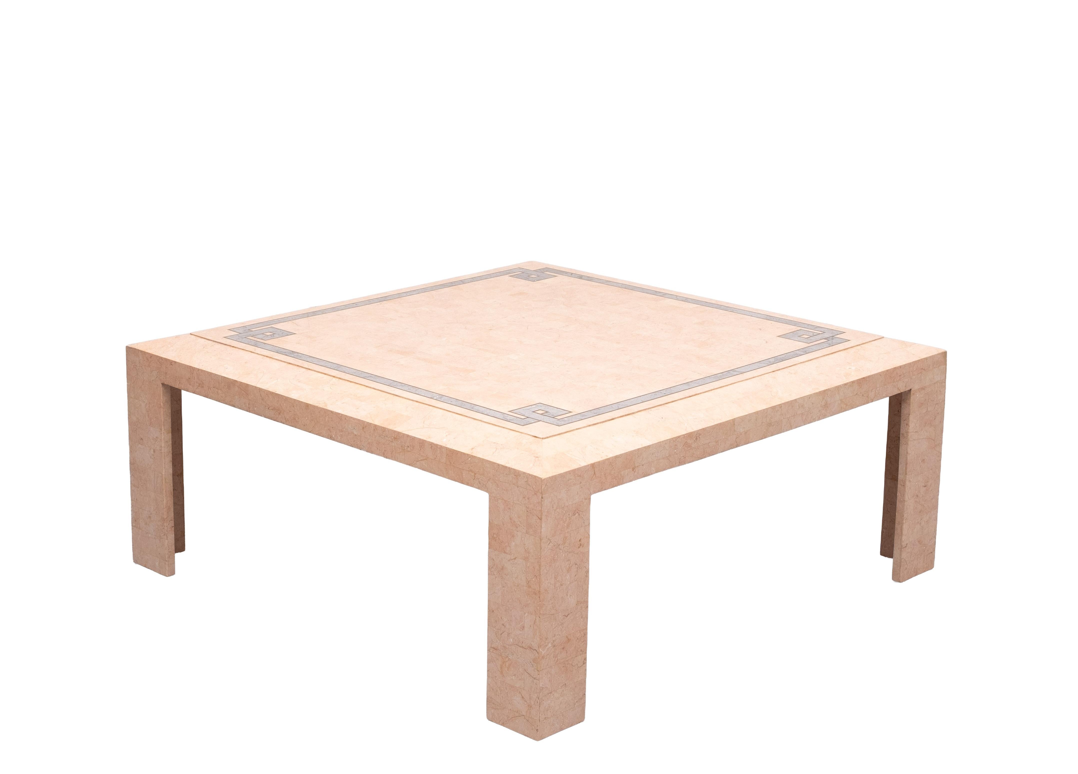 Robert Marcius Pink Tessellated Marble and Brass inlay Coffee table 1970s For Sale 1