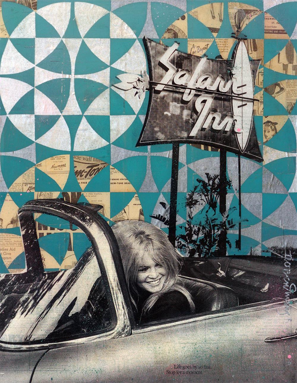 Bardot Original Acrylic, spray paint, vintage papers and Epoxy Resin on wood 
