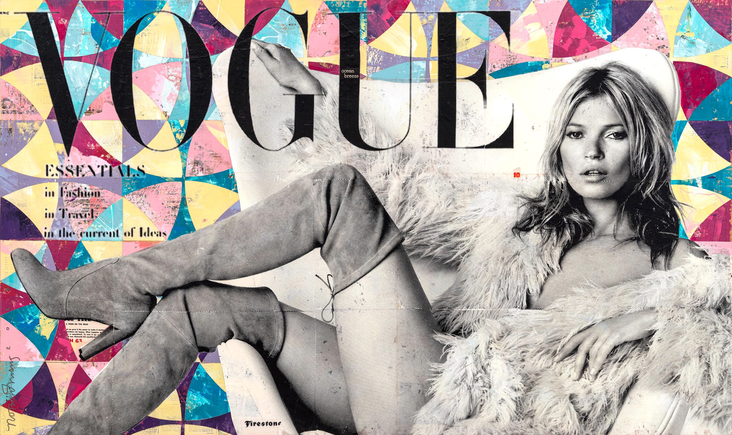 "Fell For You" Kate Moss with Stuart Weitzman Collage Composition sur panneau