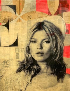"Heartbreak a Stranger" Kate Moss with Stuart Weitzman Collage Resin Panel Board
