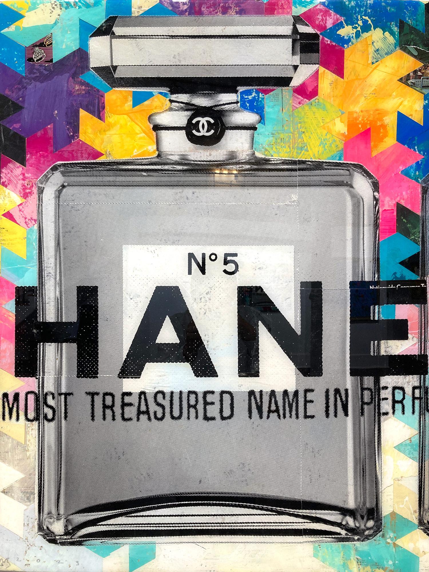 This piece depicts the famous CHANEL N°5 Perfume Bottle. Celebrating this iconic brand from the Golden Era with expressive and bold colors by capturing these moments in history, his paintings serve as vehicles for bringing the nostalgia of this
