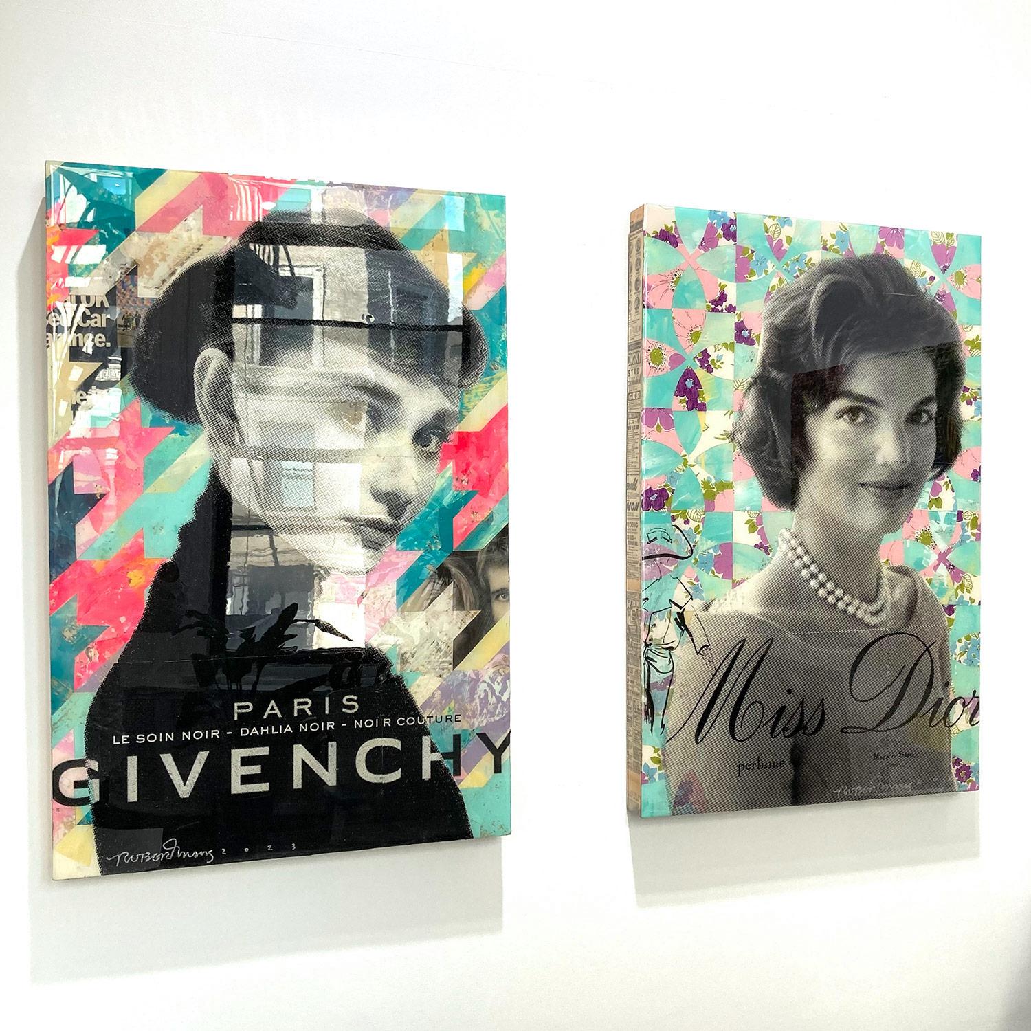 „Slow Ready“ Jackie Kennedy Onassis Collage-Komposition, Gemälde auf Tafelplatte im Angebot 11