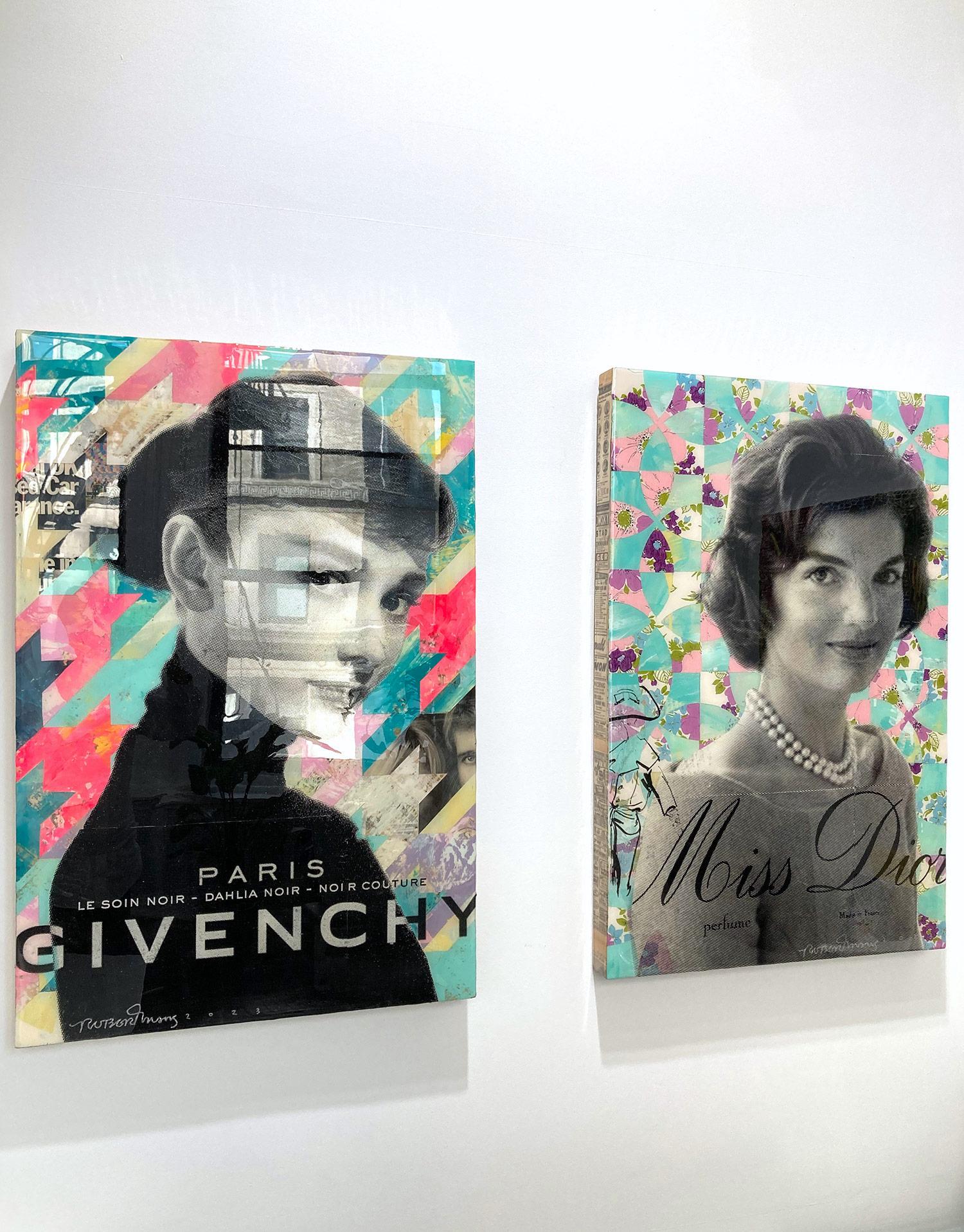 „Slow Ready“ Jackie Kennedy Onassis Collage-Komposition, Gemälde auf Tafelplatte im Angebot 12