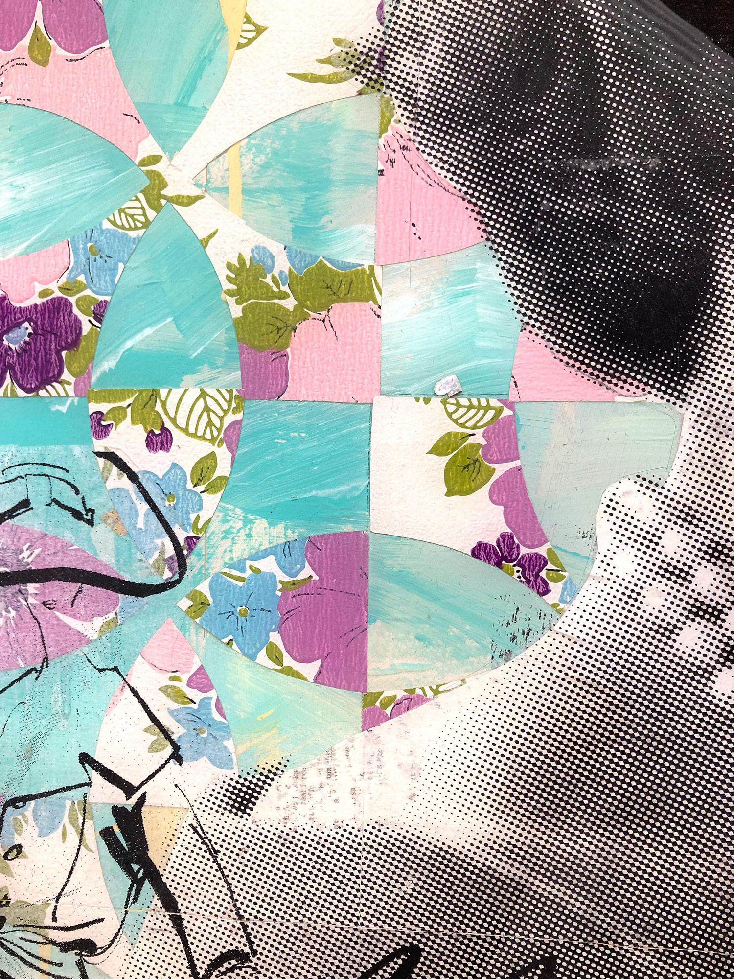 „Slow Ready“ Jackie Kennedy Onassis Collage-Komposition, Gemälde auf Tafelplatte im Angebot 1