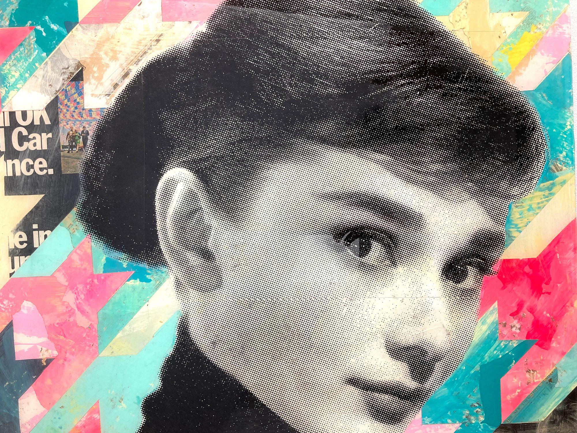 „Truth Be Told“ Audrey Hepburn, Collage-Kompositionsgemälde auf Tafelplatte – Painting von Robert Mars