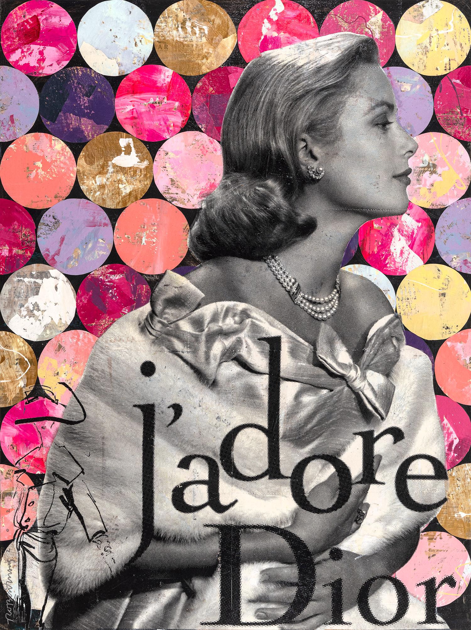 Robert Mars Figurative Painting - "You Look To Yours" Grace Kelly & J’adore Collage Composition on Panel Board
