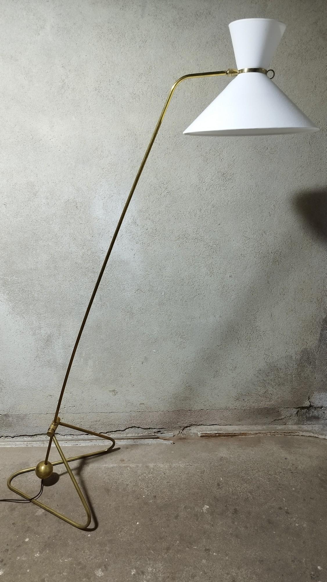 Iconic piece from Robert Mathieu, circa 1950s. With it's original patina, the lamp shades are new. The wiring has been redone, with baionnette sockets.