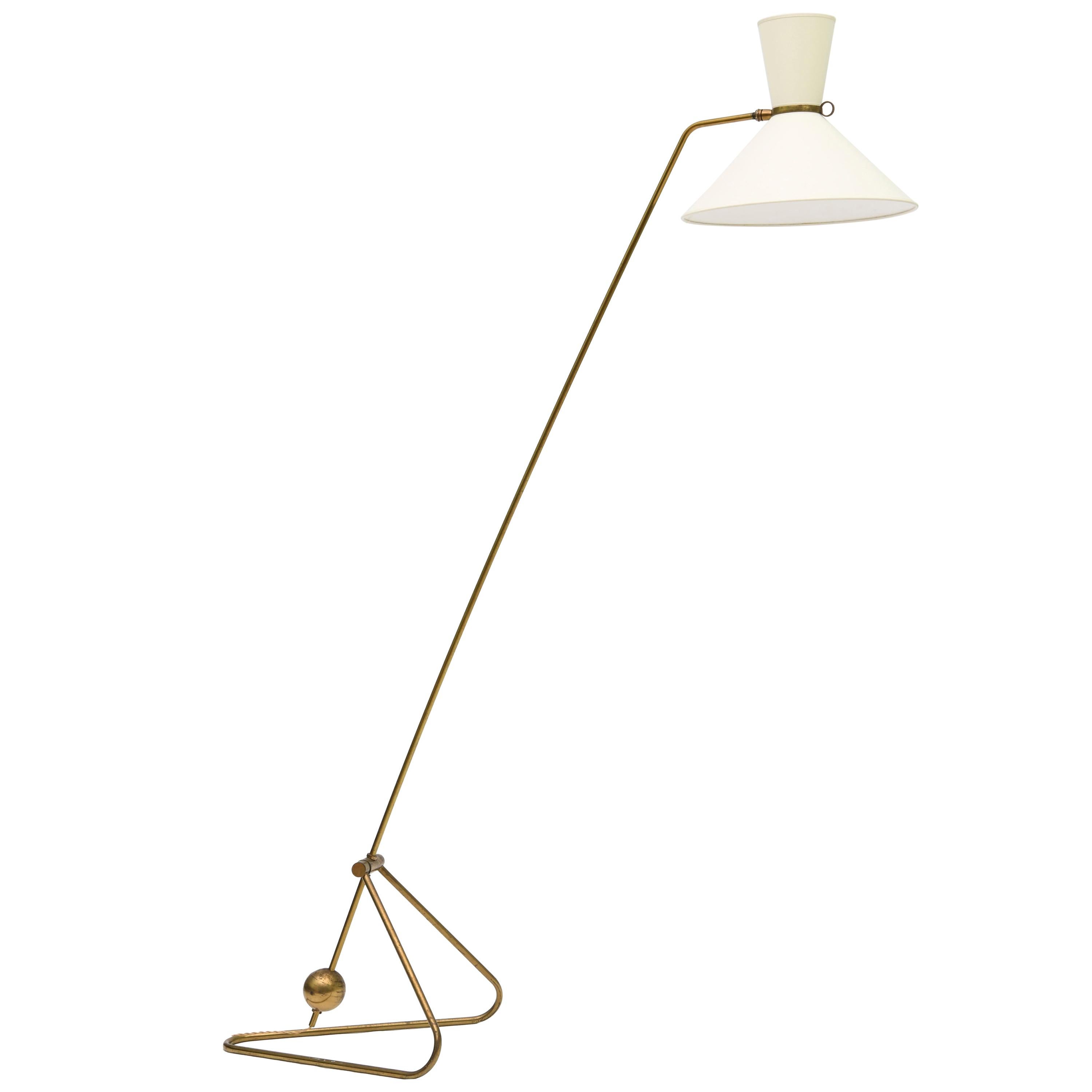 Stehlampe von Robert Mathieu aus Messing, um 1950