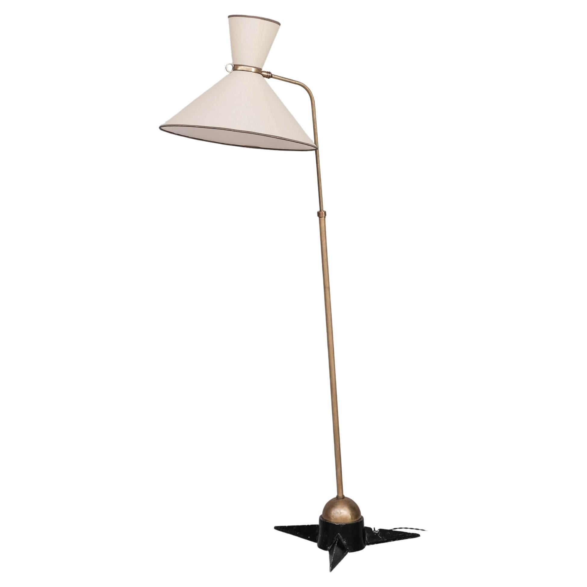 Robert Mathieu French Brass Adjustable Mid-Century Floor Lamp For Sale