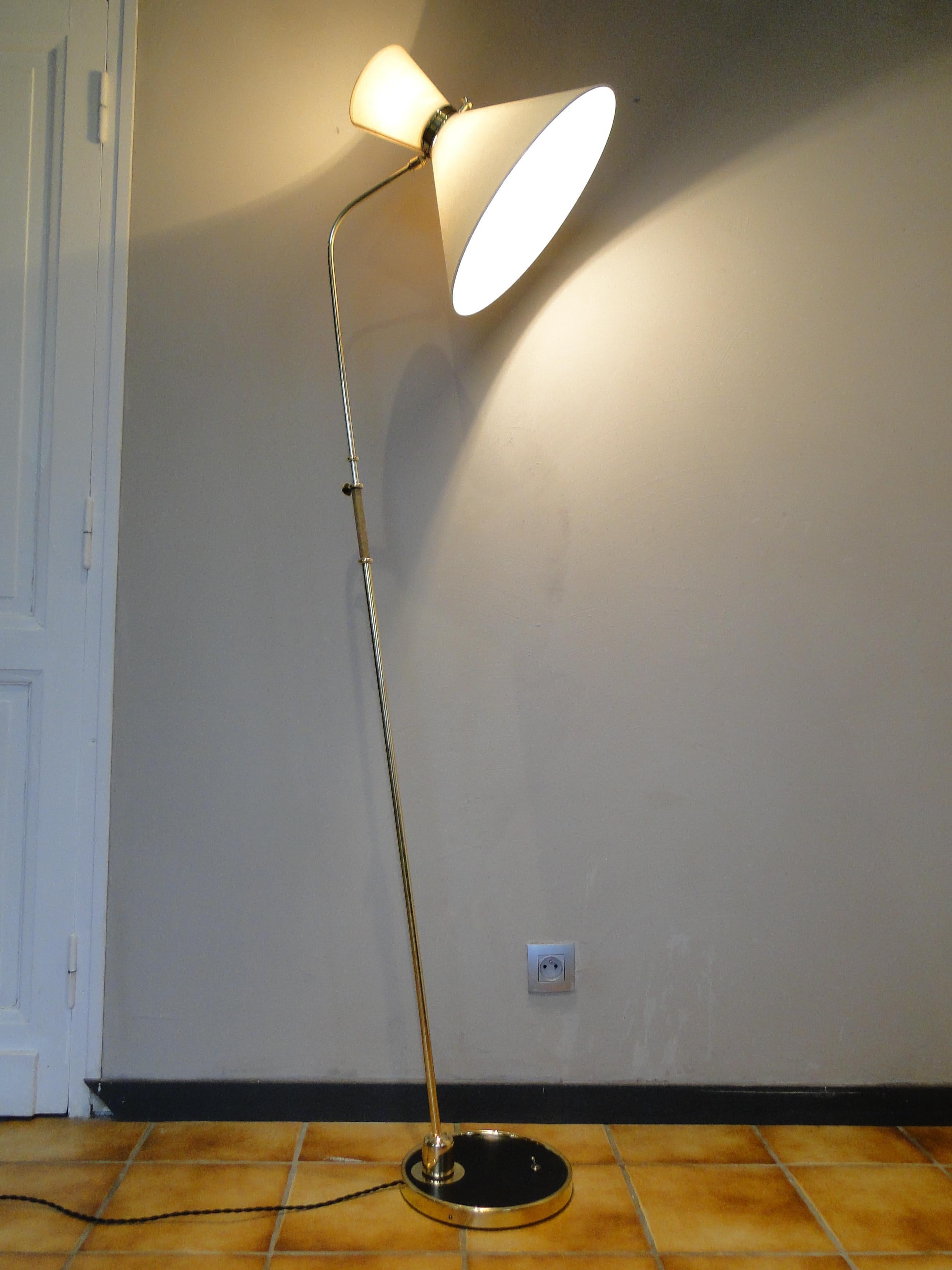 Robert Mathieu French Floor Lamp Brass Adjustable 1950 Lunel Arlus  Articulated For Sale 1