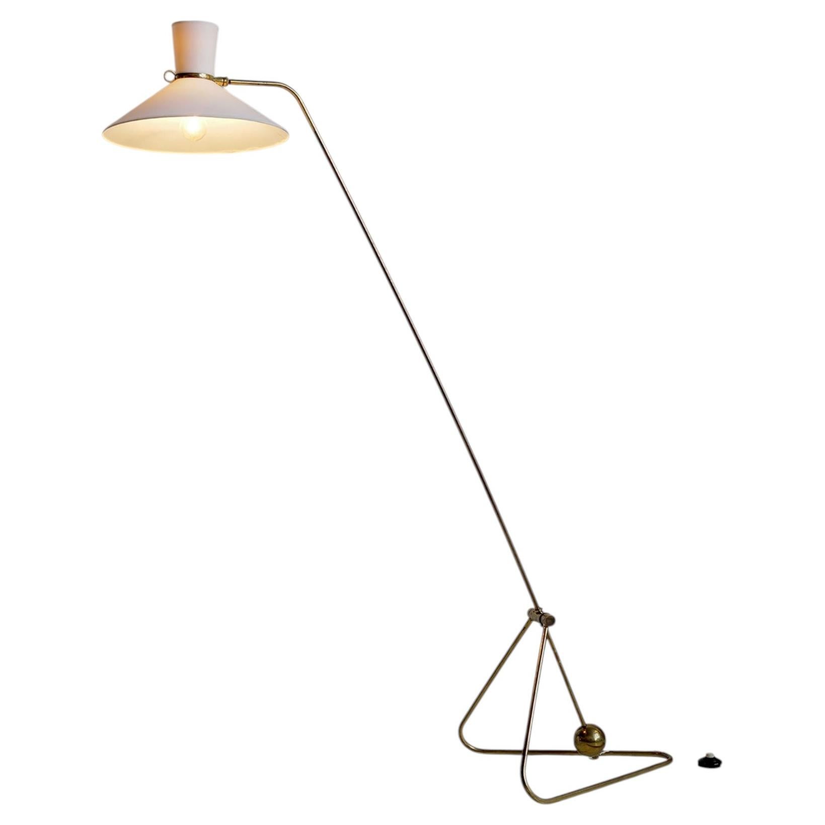 Robert Mathieu, "Pendulum" model 56 pendulum floor lamp, France 1952 For Sale