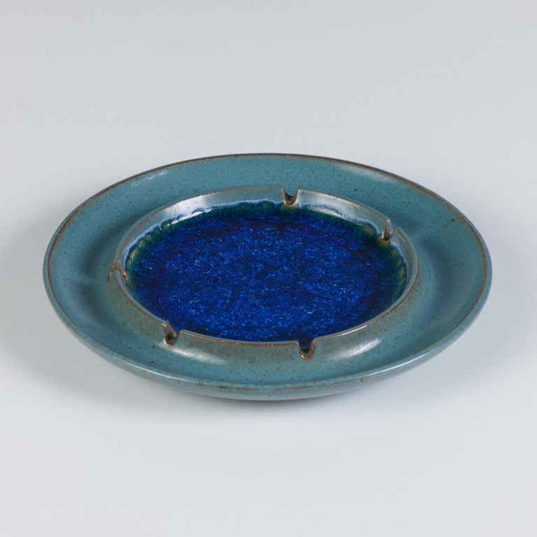 Robert Maxwell Ceramic Ashtray with Blue Crushed Glass Inlay at 1stDibs