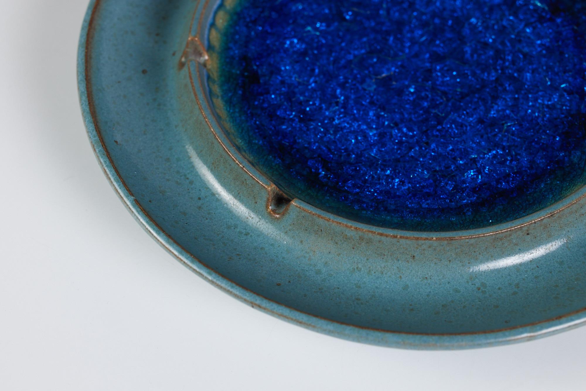 Robert Maxwell Ceramic Ashtray with Blue Crushed Glass Inlay 1