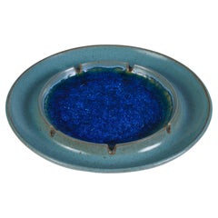 Vintage Robert Maxwell Ceramic Ashtray with Blue Crushed Glass Inlay