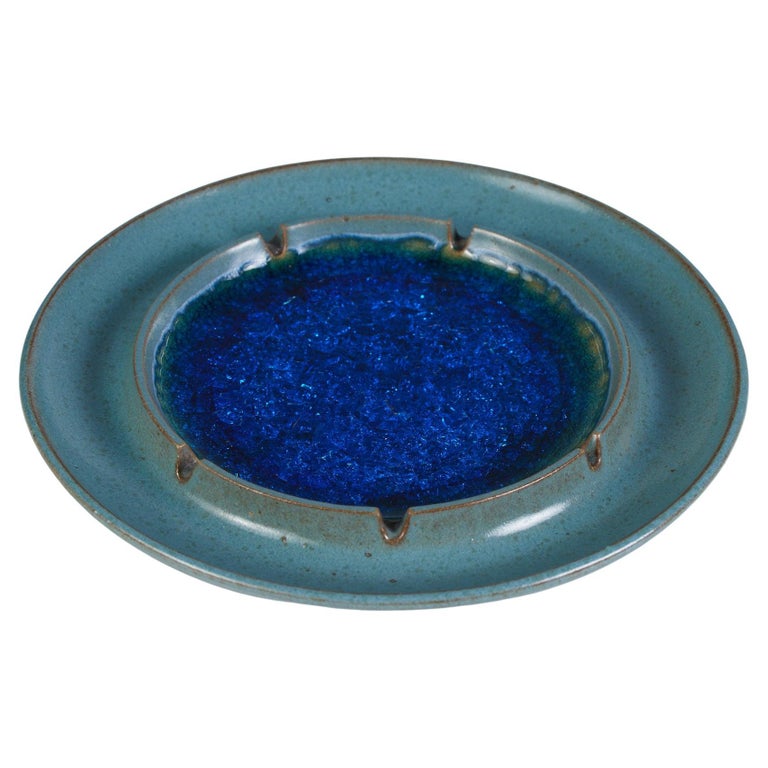 Robert Maxwell Ceramic Ashtray with Blue Crushed Glass Inlay at 1stDibs