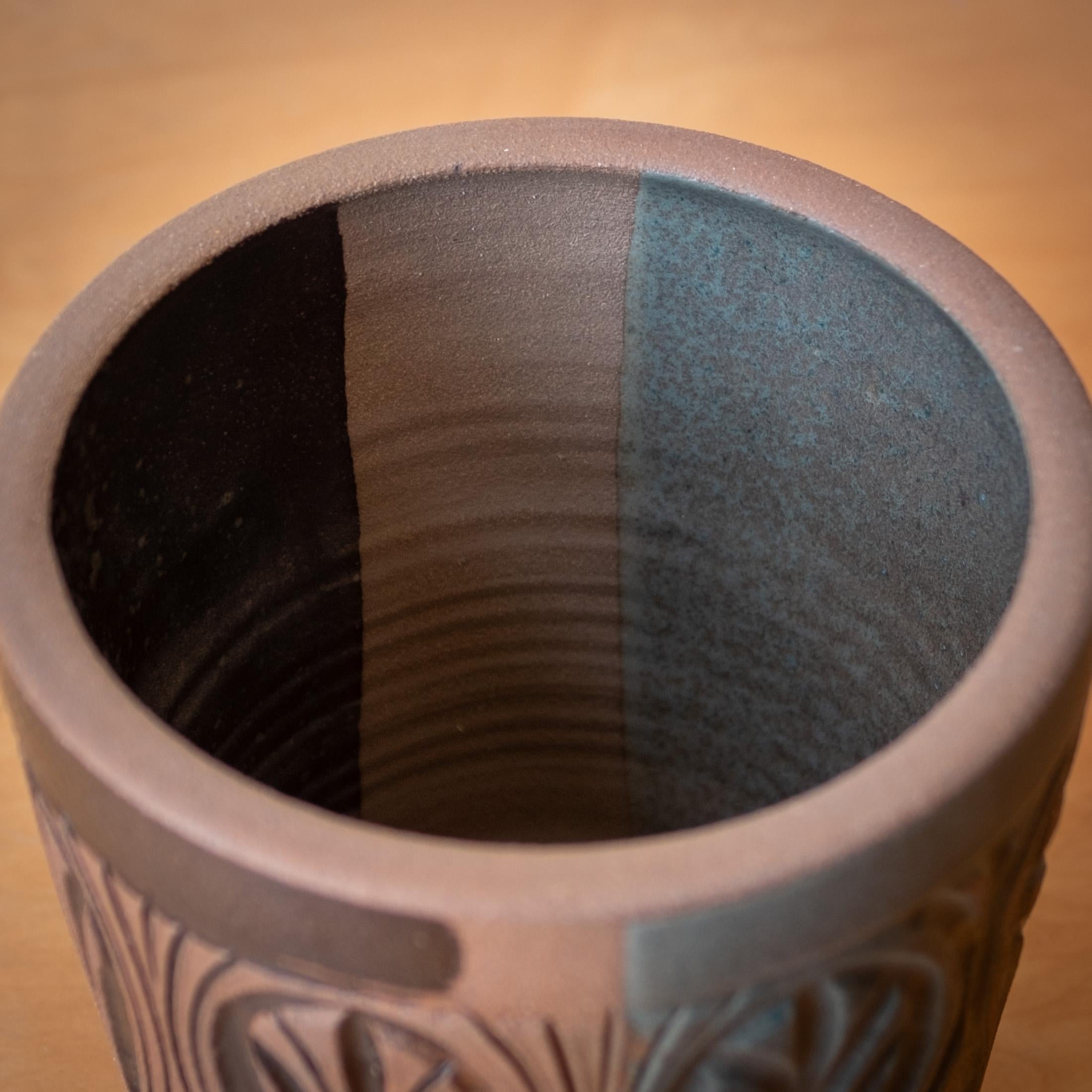 Fioriera in gres California Pottery di Robert Maxwell con smalto a fiamma in vendita 3