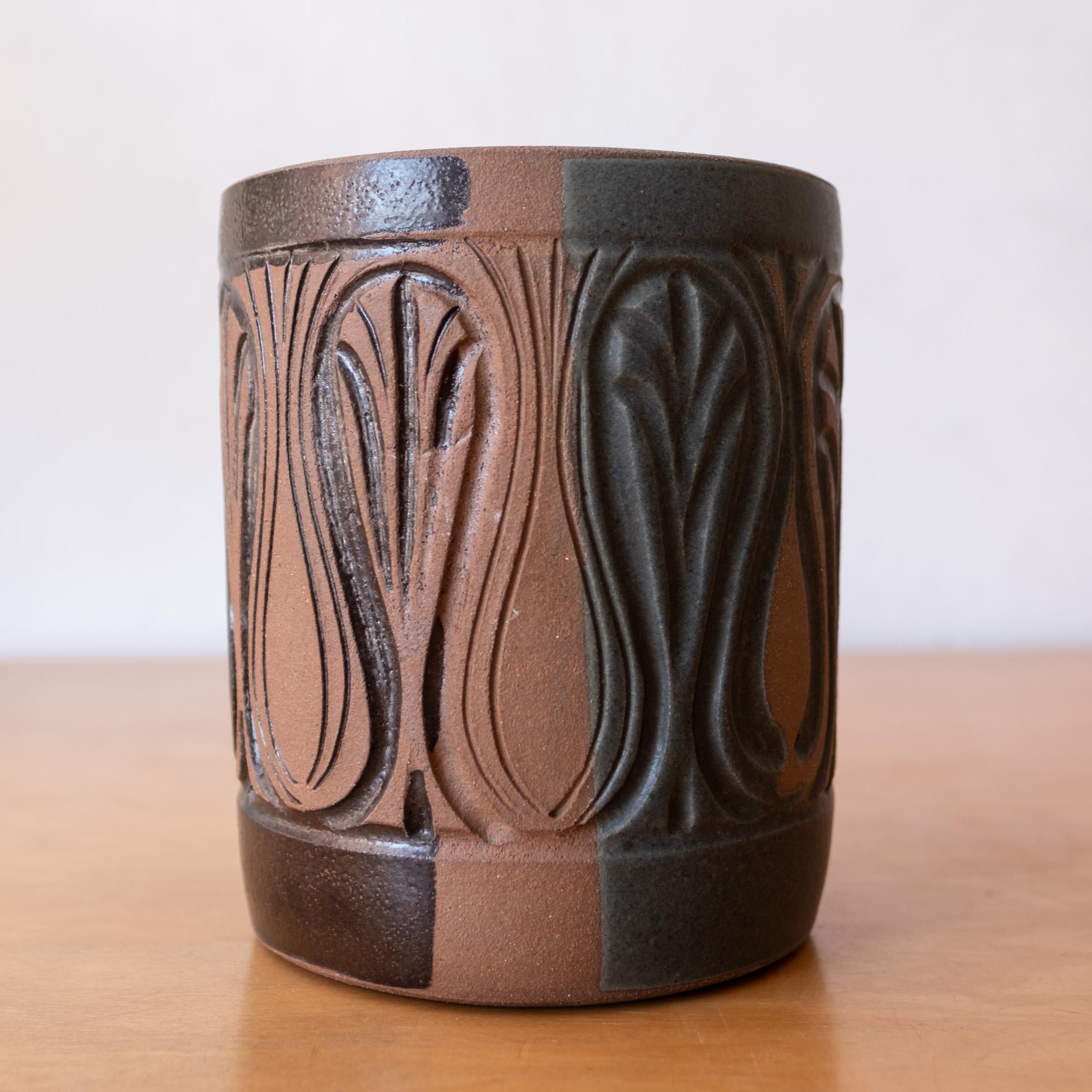 Mid-Century moderno Fioriera in gres California Pottery di Robert Maxwell con smalto a fiamma in vendita