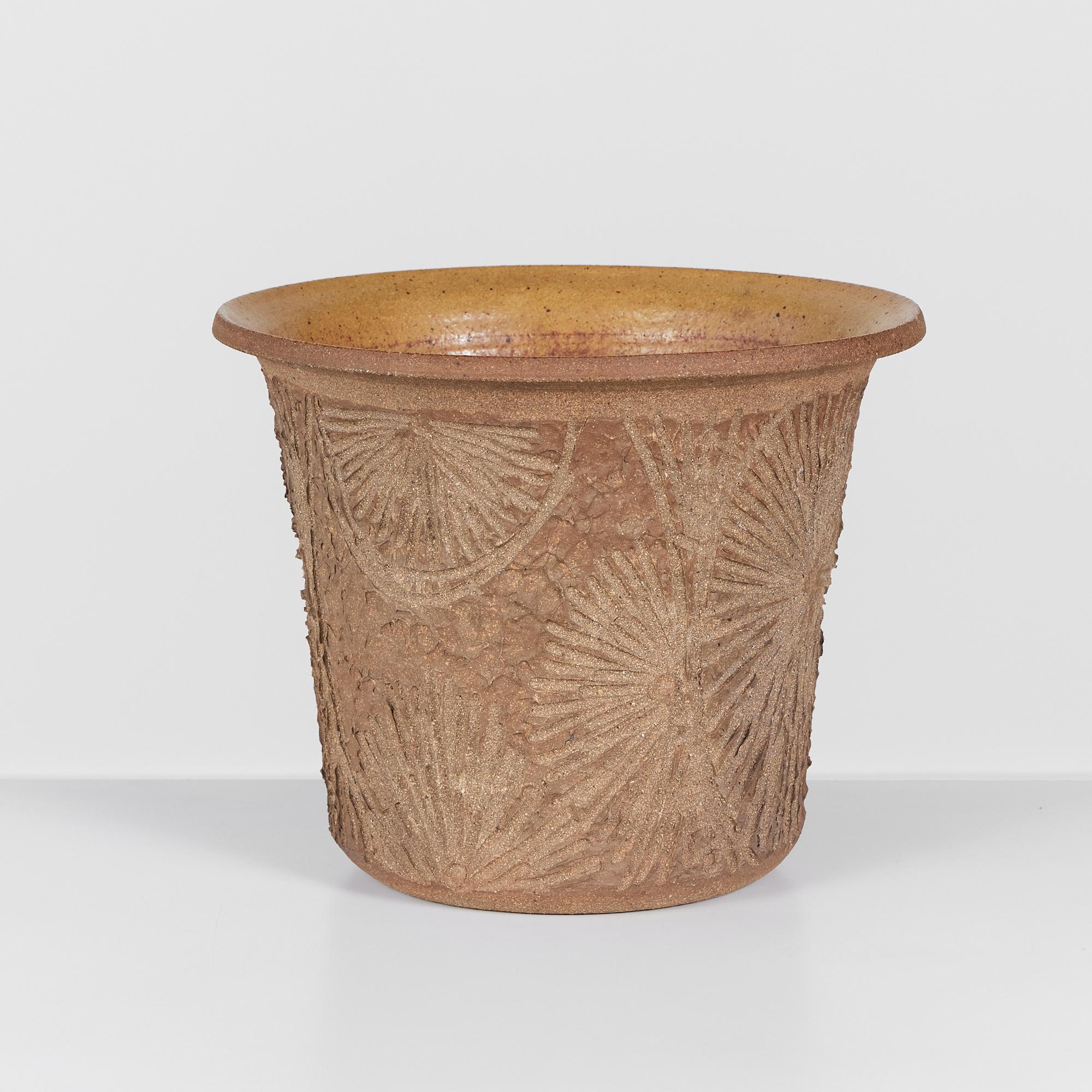 American Robert Maxwell Incised Studio Pottery Planter with Flared Lip