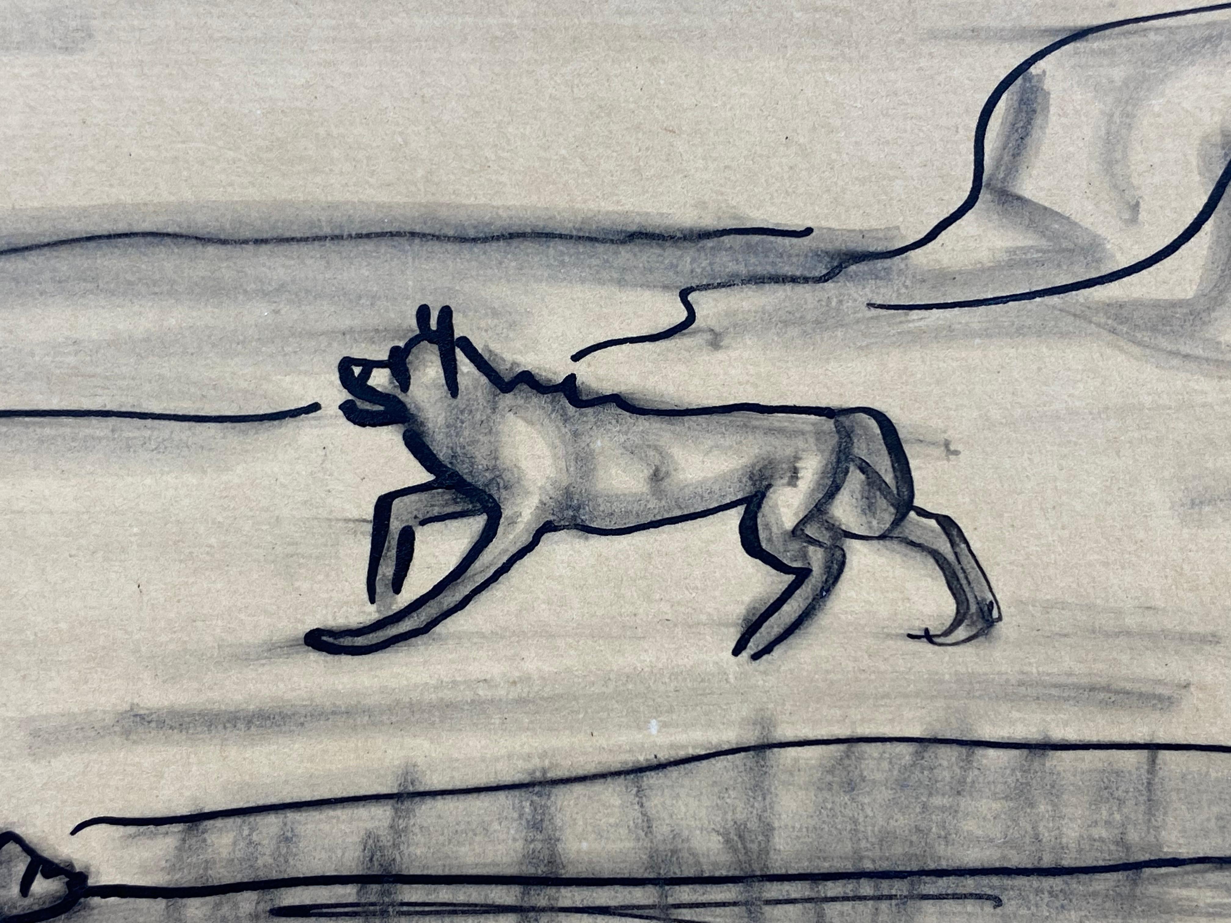 Paper Robert Mayokok (1903-1983) Alaska Inuit Ink Wash Wildlife Drawing