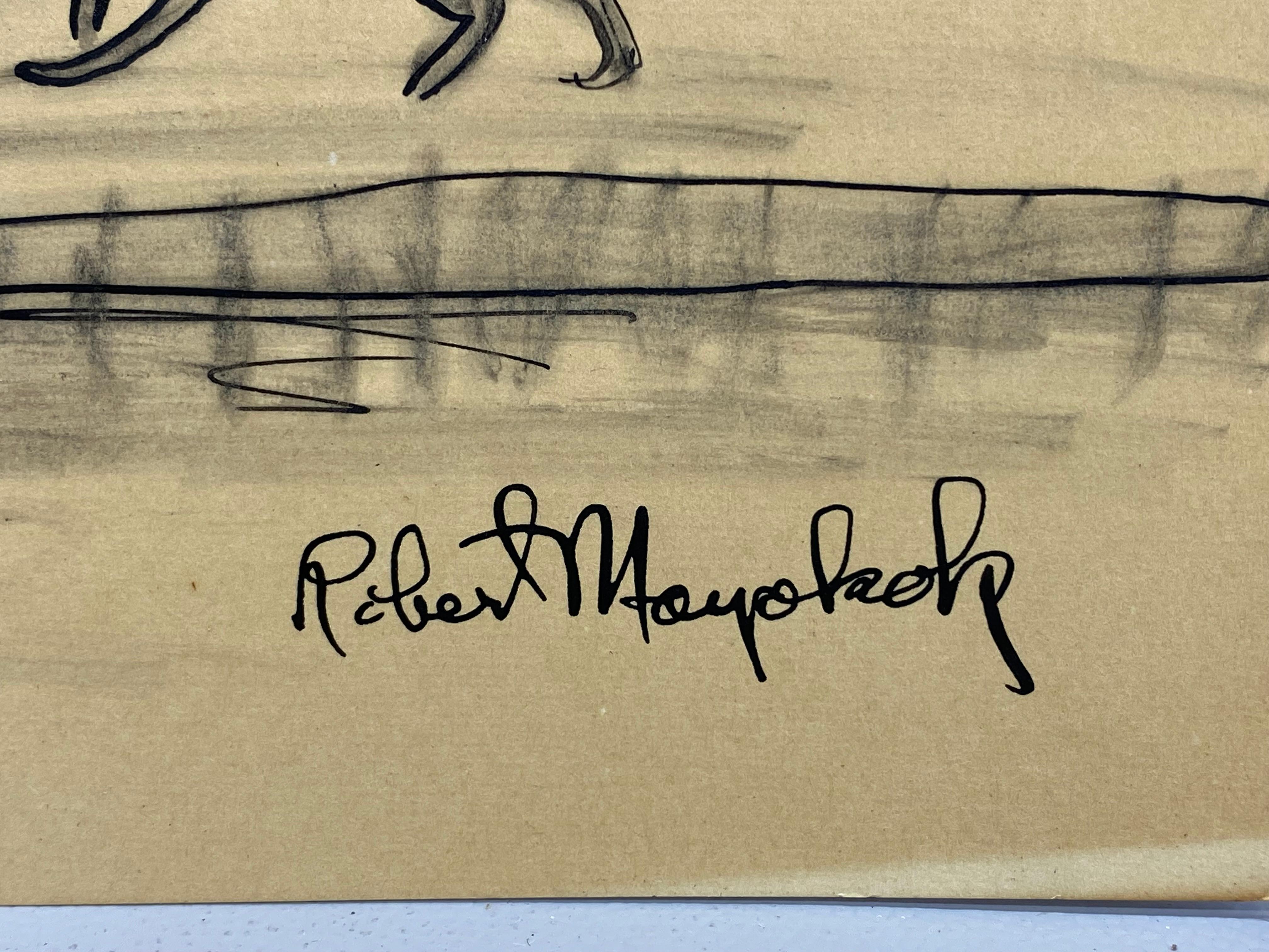 Robert Mayokok (1903-1983) Alaska Inuit Ink Wash Wildlife Drawing 1