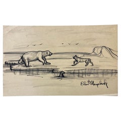 Robert Mayokok (1903-1983) Alaska Inuit Ink Wash Wildlife Drawing