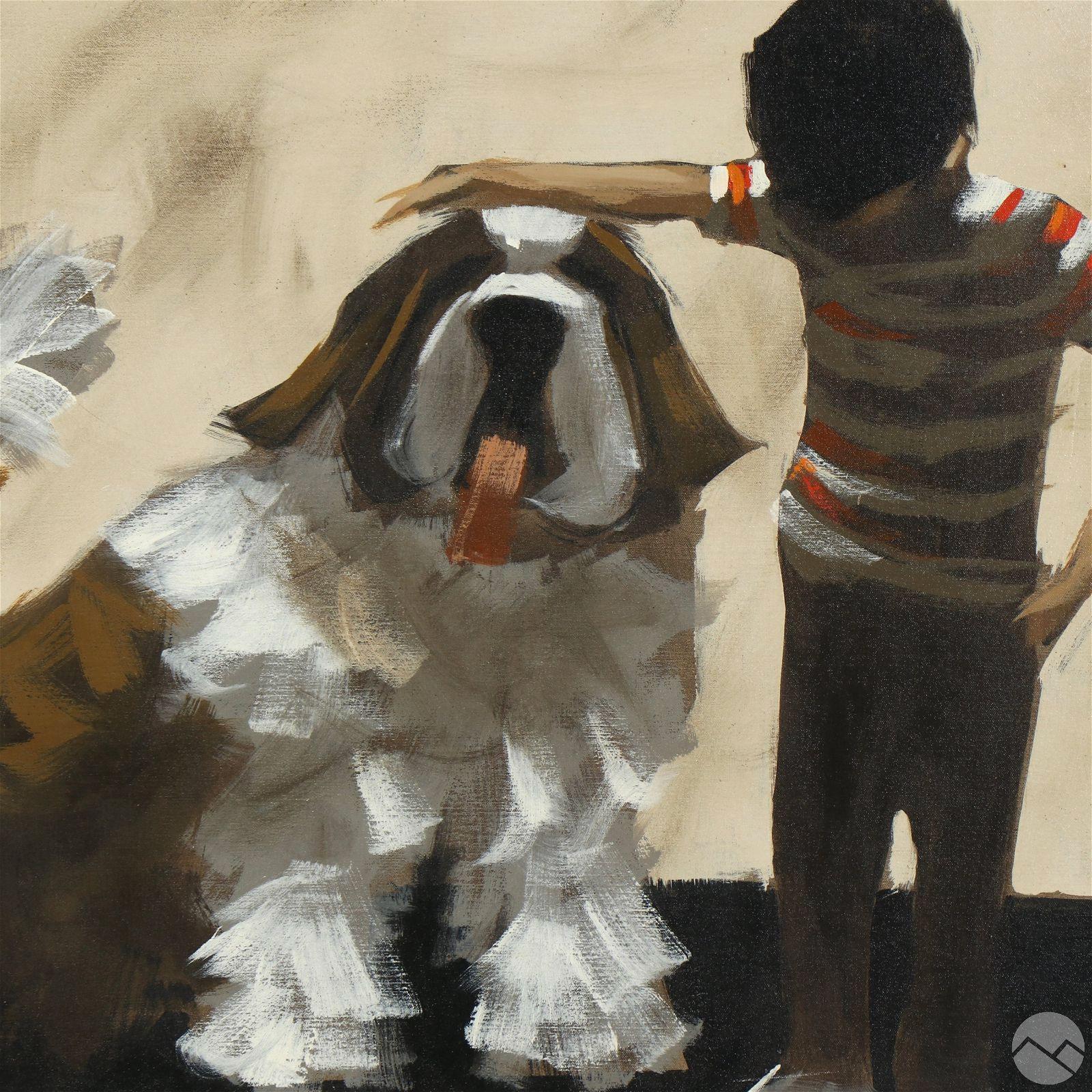 Il ragazzo e il suo amico San Bernardo - Painting di Robert McCain
