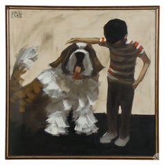 Junge und sein Freund Saint Bernard