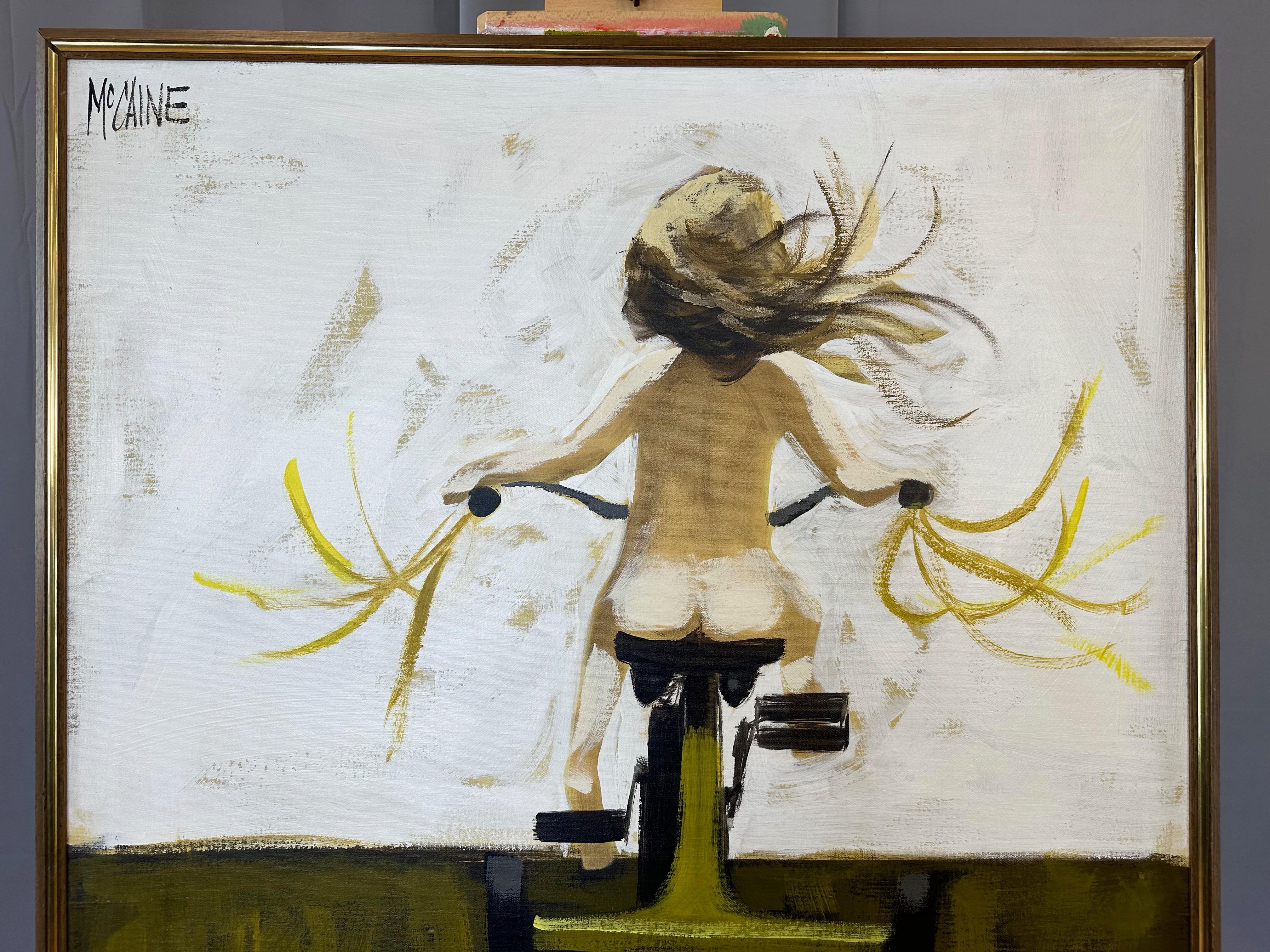 Mid-Century Modern Robert McCaine, “Tyke on a Trike”, Large Framed Oil Painting on Canvas, c. 1970 For Sale