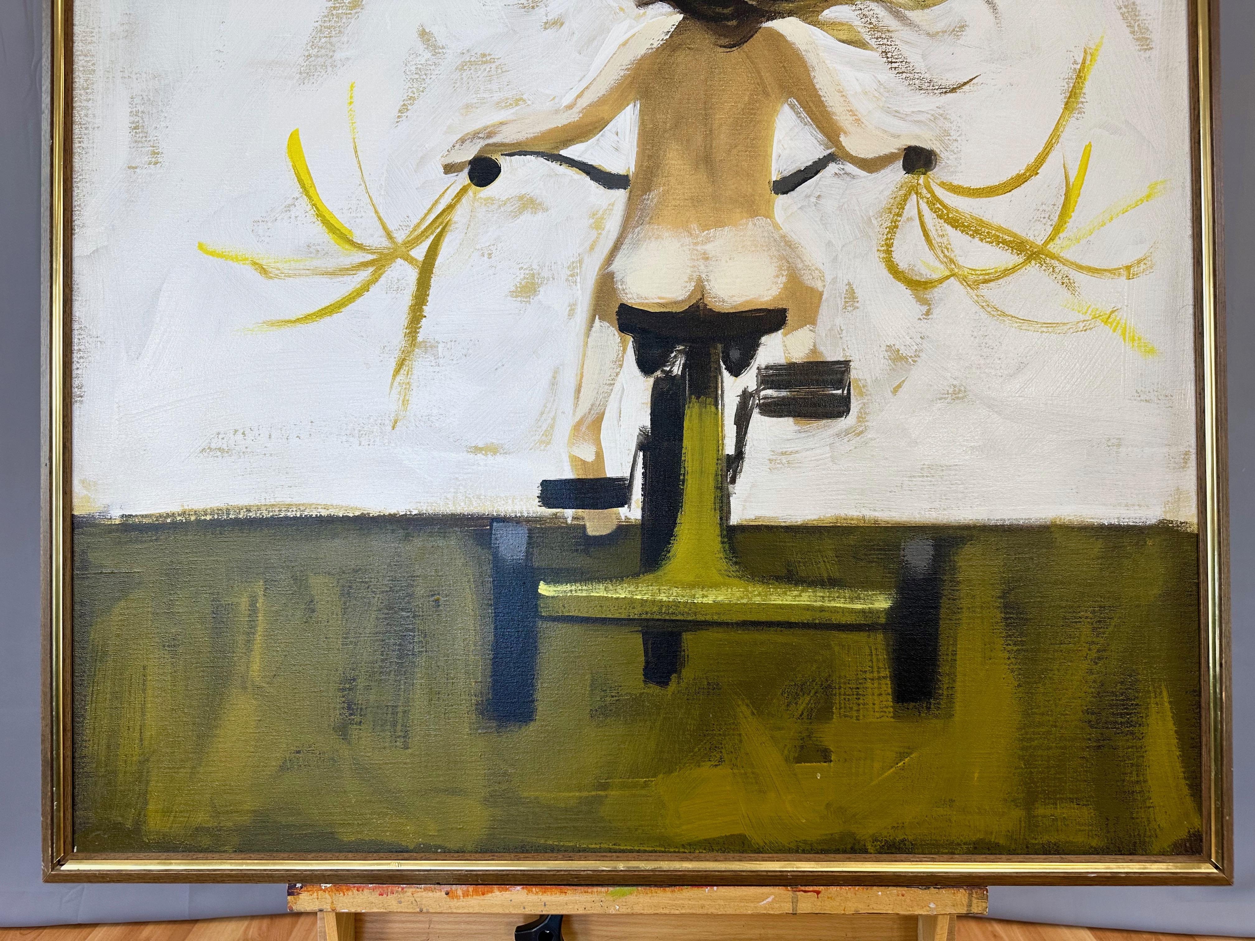 American Robert McCaine, “Tyke on a Trike”, Large Framed Oil Painting on Canvas, c. 1970 For Sale