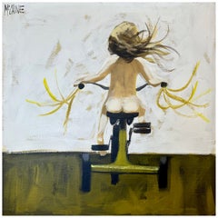 Robert McCaine, “Tyke on a Trike”, Large Framed Oil Painting on Canvas, c. 1970