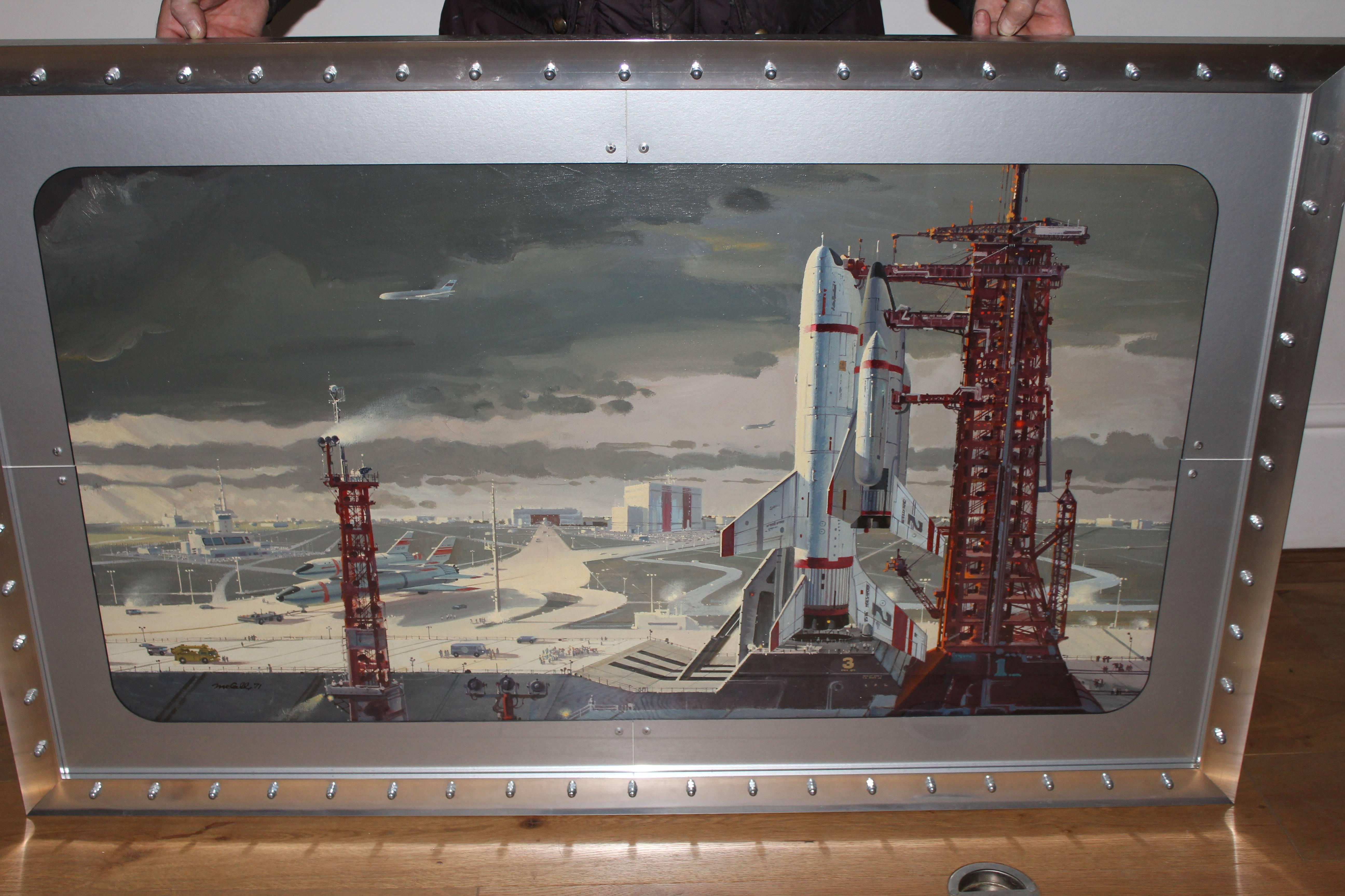 science fiction space art Spacecraft Launch Pad conceptual design Space Shuttle - Painting by Robert McCall