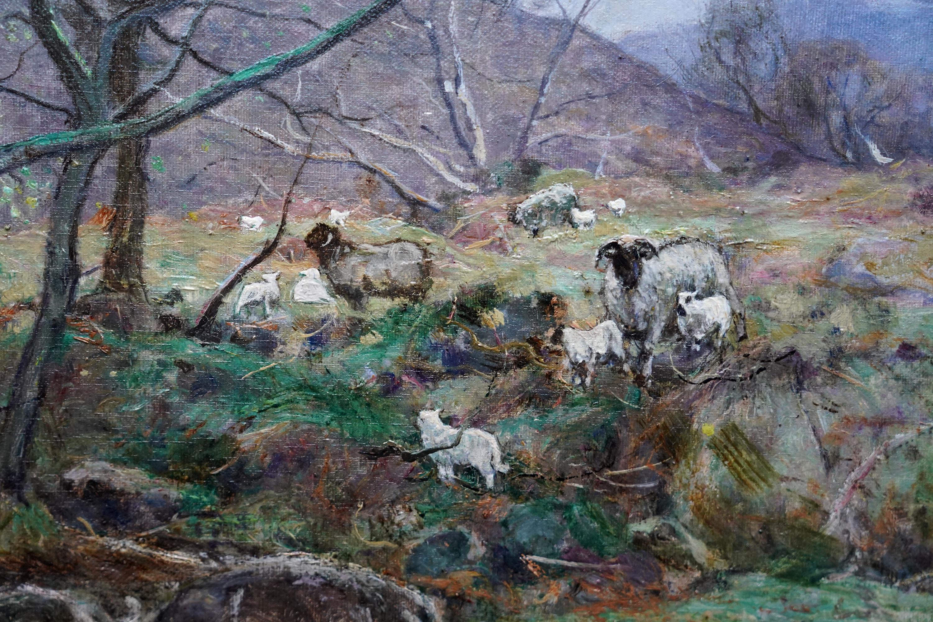 Paisaje de las Highlands - Pintura al óleo de arte escocés victoriano Escocia - Landscape Painting Gris de Robert McGowan Coventry