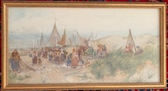 Antique Fishing Scene 'Unloading the Catch' by Robert McGown Coventry A.R.S.A., R.S.A. 