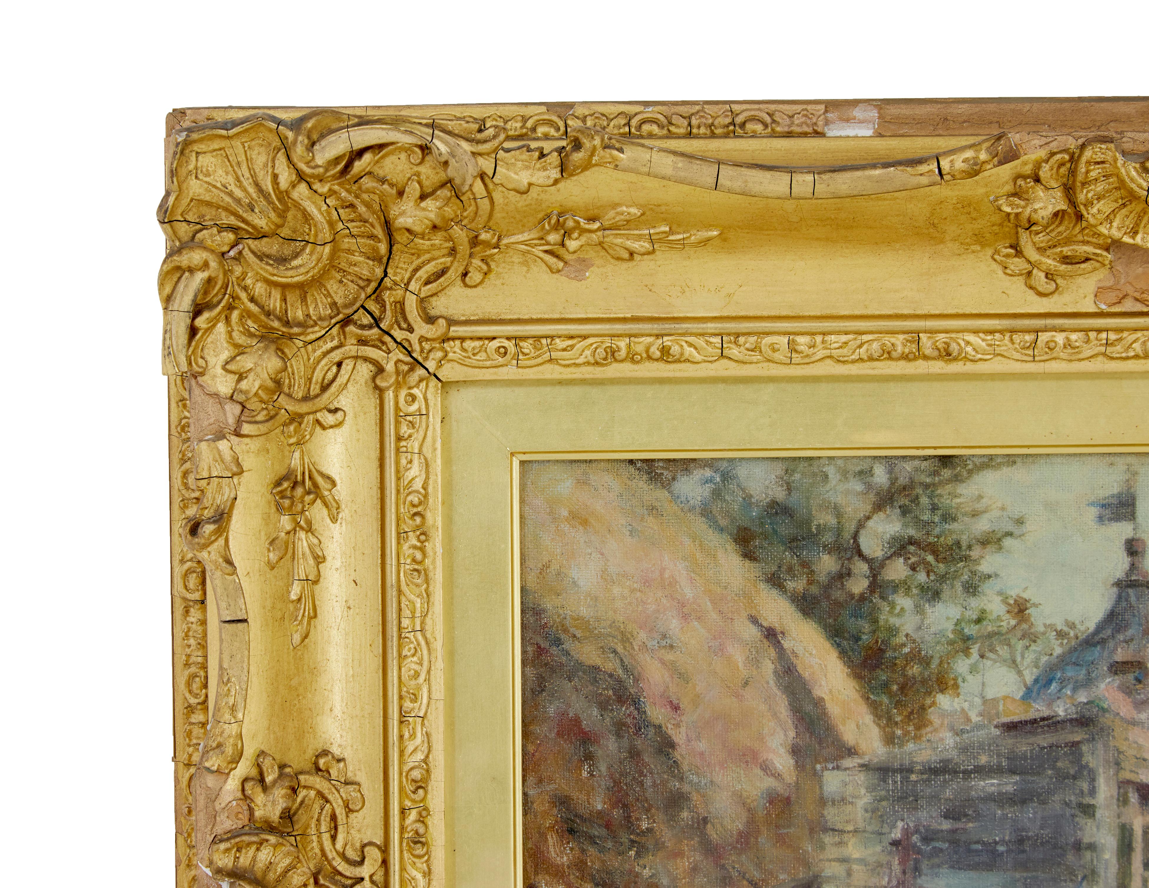 English Robert Mcgregor genre oil painting of french village scene For Sale