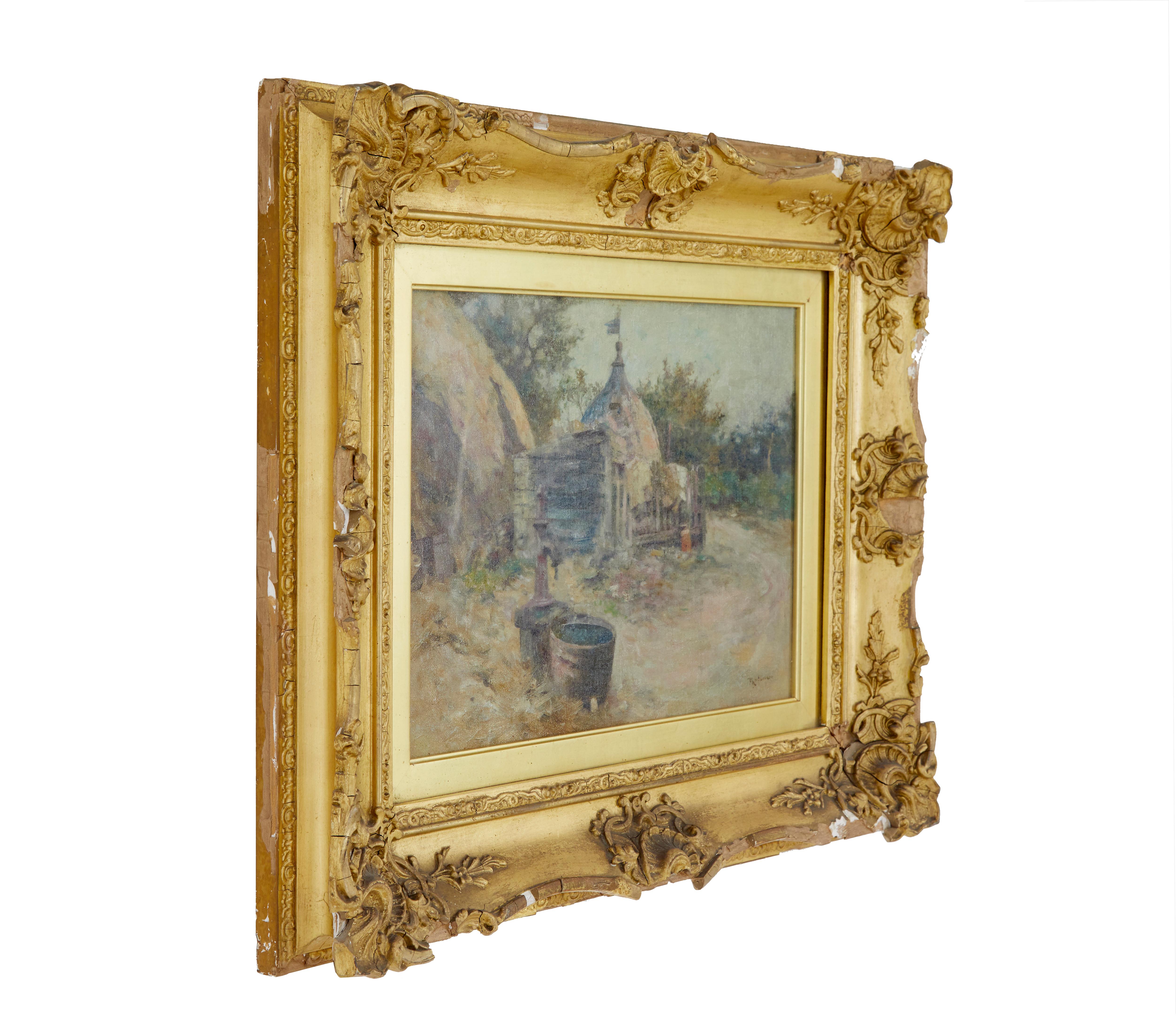 Canvas Robert Mcgregor genre oil painting of french village scene For Sale