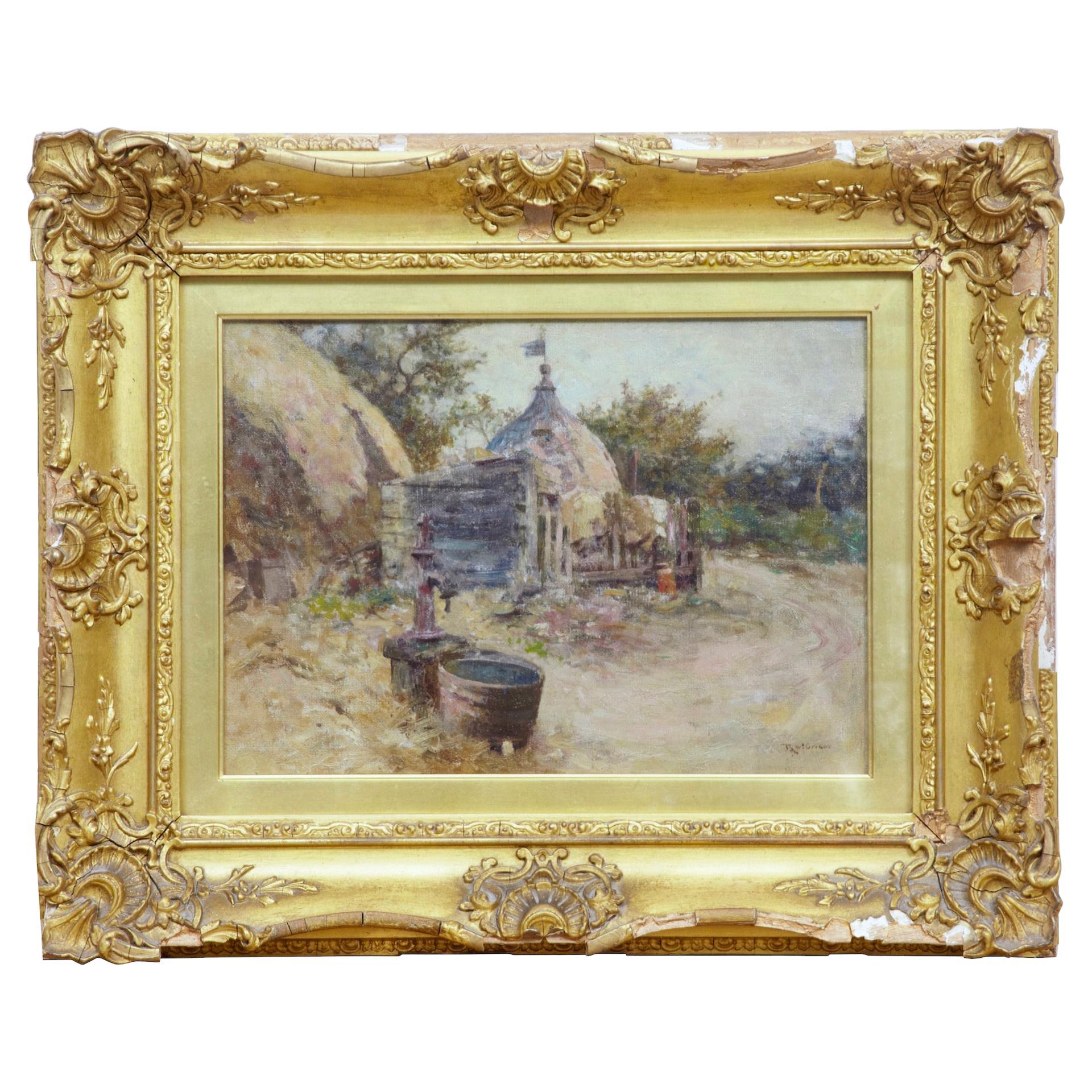 Robert McGregor Genre Oil Painting of French Village Scene For Sale