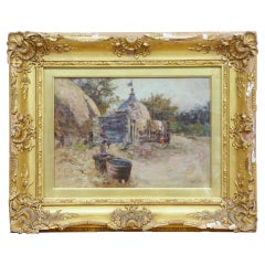 Robert McGregor Genre Oil Painting of French Village Scene