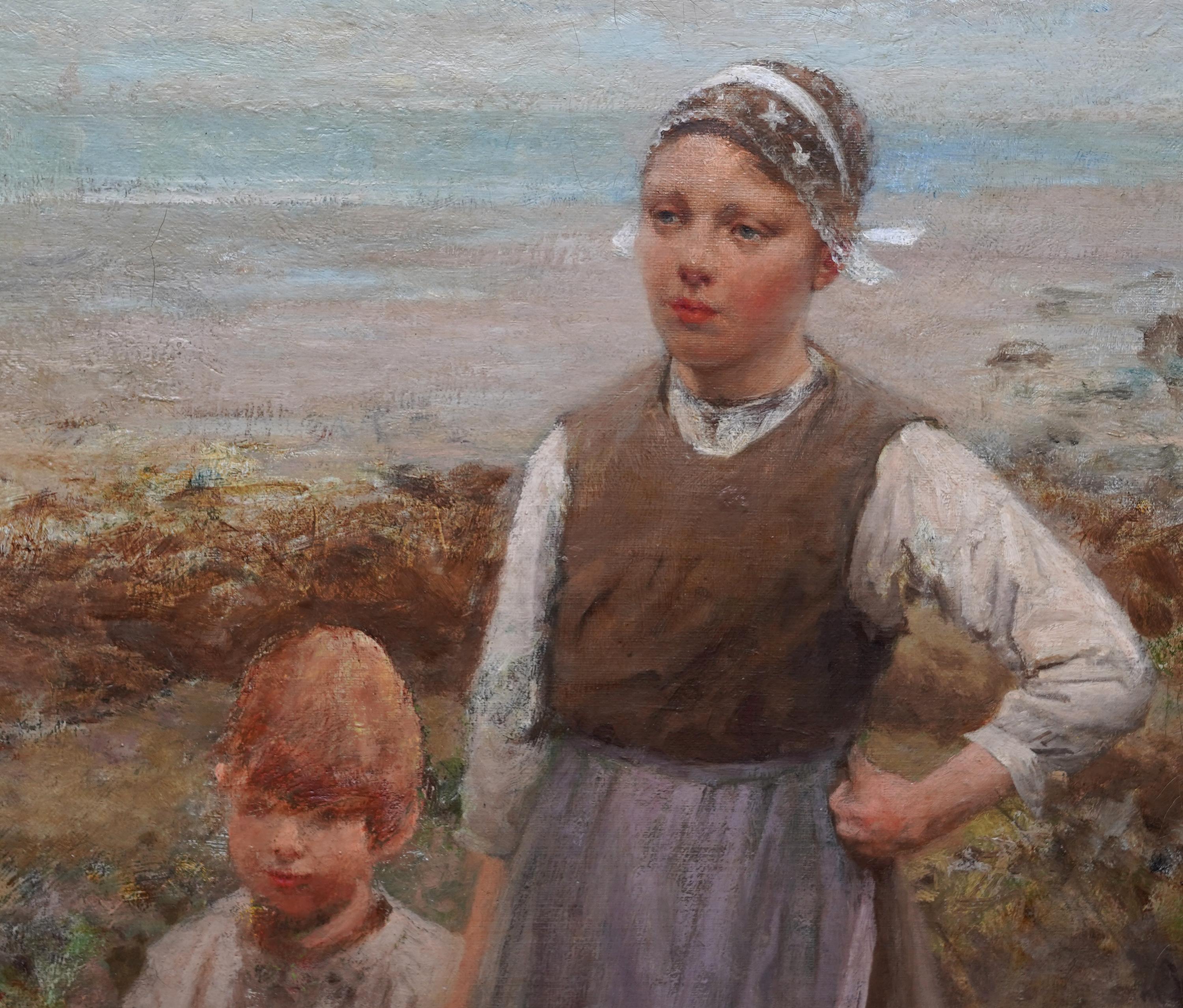 Dieses prächtige ausgestellte schottische impressionistische Porträt-Ölgemälde stammt von dem bekannten Künstler Robert McGregor. Es wurde 1918 gemalt und im selben Jahr unter dem Titel Brother and Sister in der Royal Scottish Academy ausgestellt.