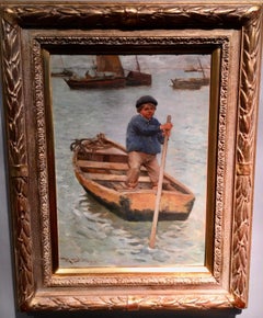 Antique Young Scottish/English Boy paddling his boat