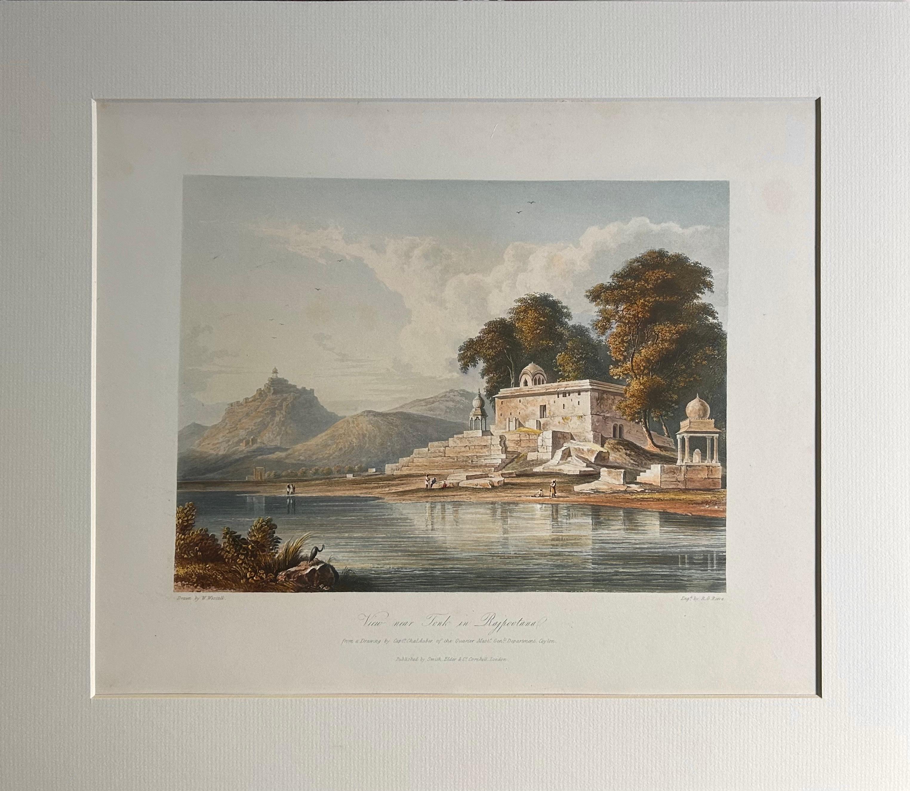 India 19th Century Original 1826 Three Hand-Colored Aquatints Landscapes Rare - Print by Robert Melville Grindlay