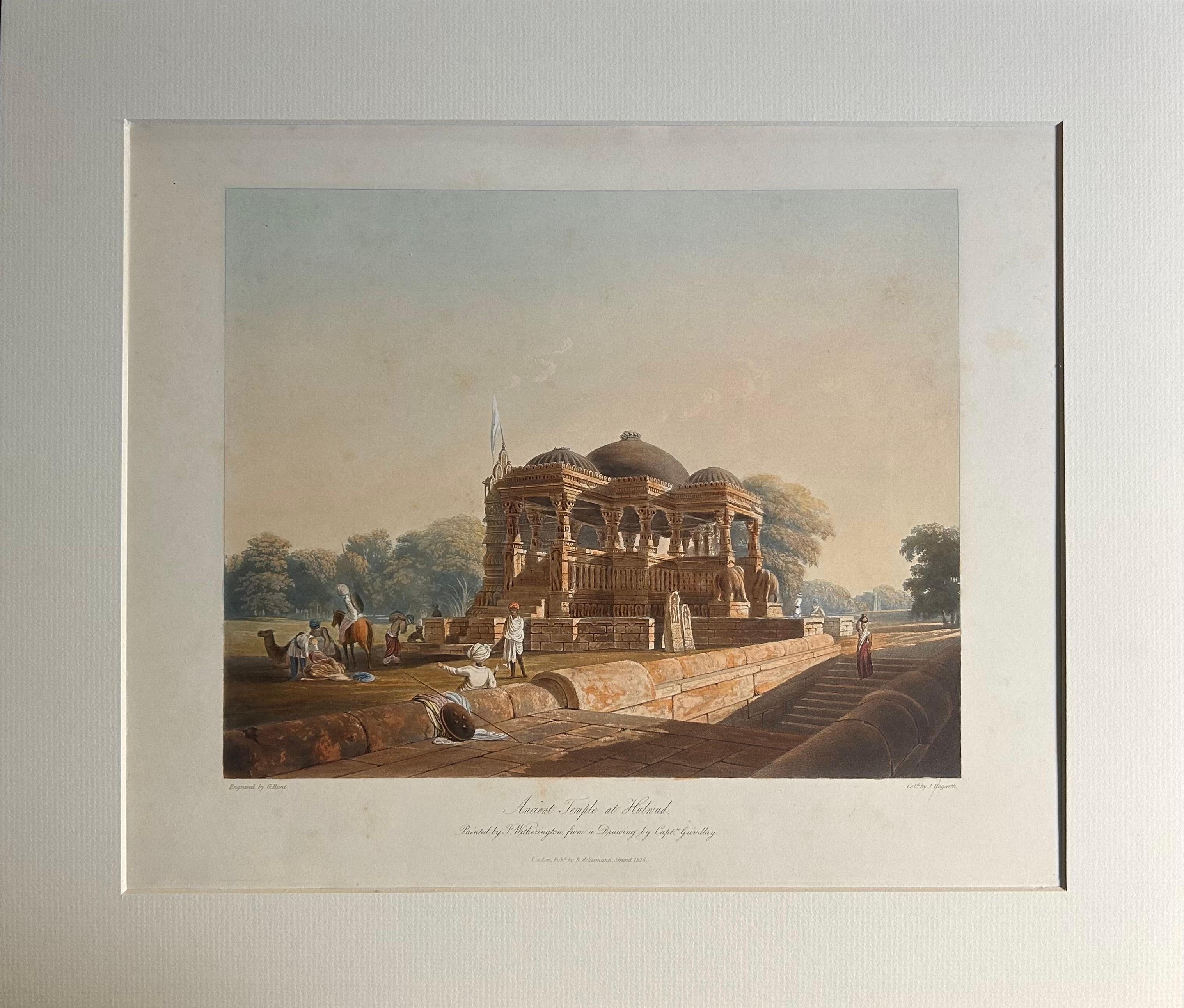 India 19th Century Original 1826 Three Hand-Colored Aquatints Landscapes Rare - Post-Impressionist Print by Robert Melville Grindlay