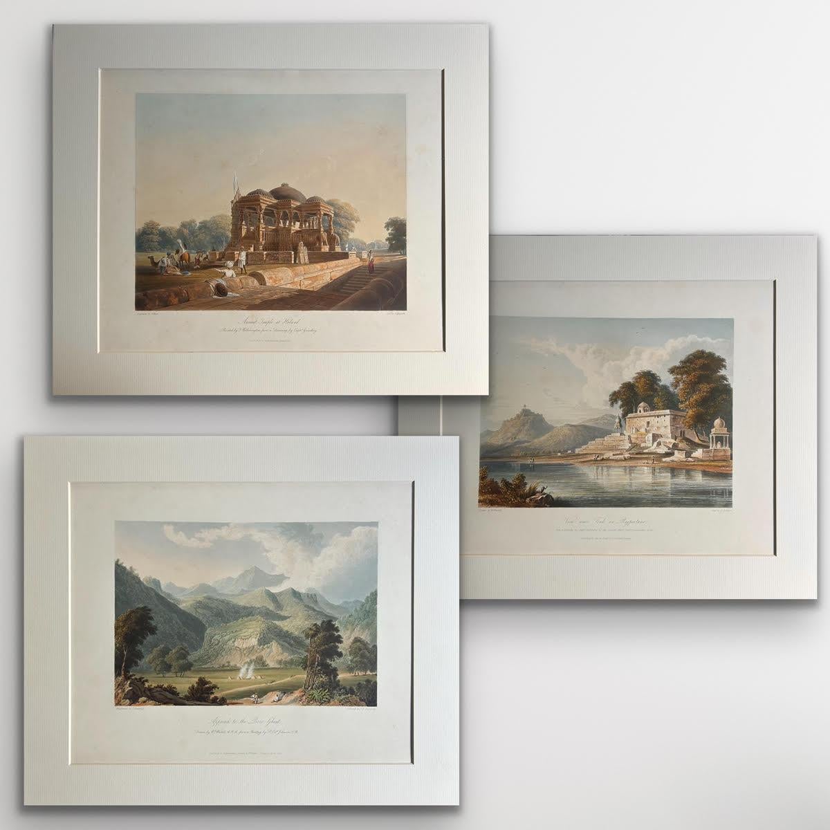 Robert Melville Grindlay Print - India 19th Century Original 1826 Three Hand-Colored Aquatints Landscapes Rare