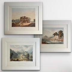 India 19th Century Original 1826 Three Hand-Colored Aquatints Landscapes Rare